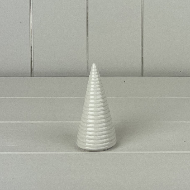 Small Glazed Ceramic Ribbed Tree Ornament detail page